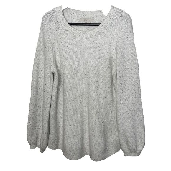 LOFT Size XL Sweater Oversized White Gray Pullover Soft Cotton Blend Long Sleeve - Picture 1 of 11